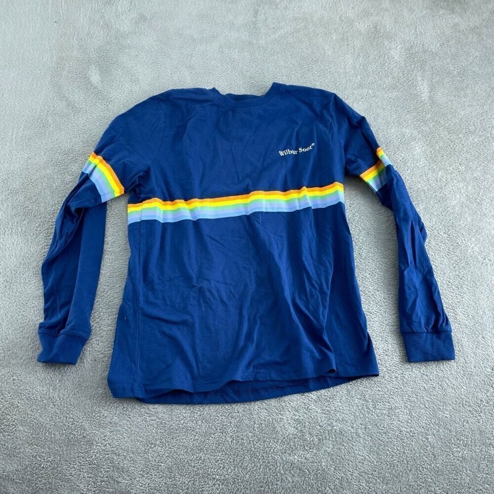 Wilbur Soot Blue Long Sleeve Shirt With Rainbow Stripe Design L 5370